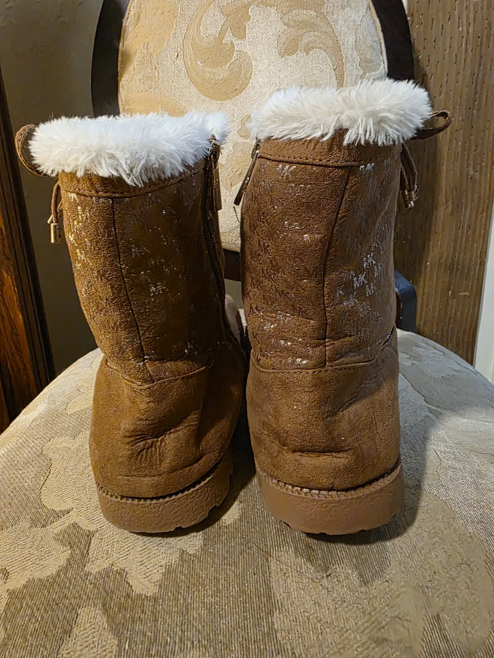 MICHAEL KORS Brown MK Logo Faux Fur Lined Suede Boots